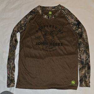 John Deere Boys Brown and Camouflage Long Sleeve Shirt L